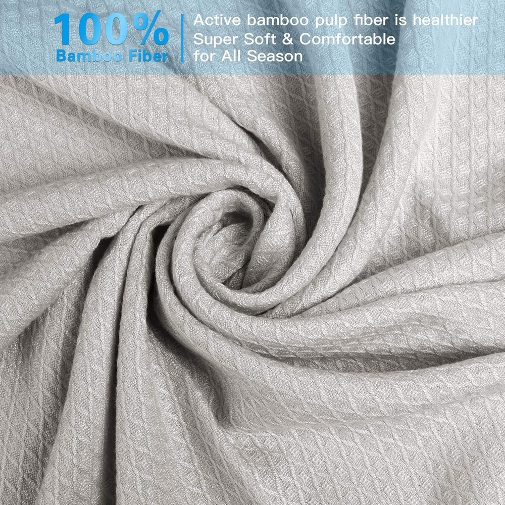 AmyHomie Cooling Blanket Bamboo Fiber | Lightweight Summer Throw‎ Light Gray - Picture 3 of 5